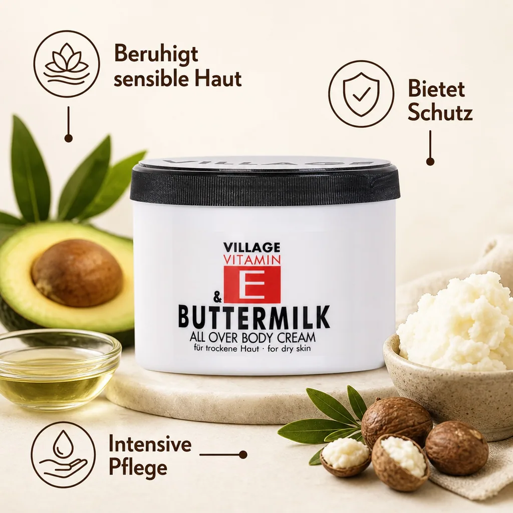 VILLAGE Vitamin E Bodycream Buttermilch 500ml Körperlotion