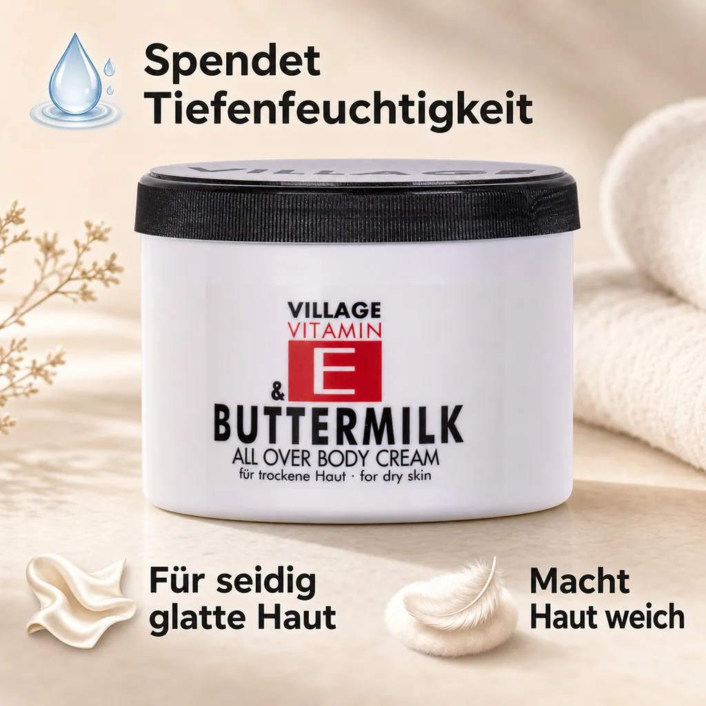 VILLAGE Vitamin E Bodycream Buttermilch 500ml Körperlotion