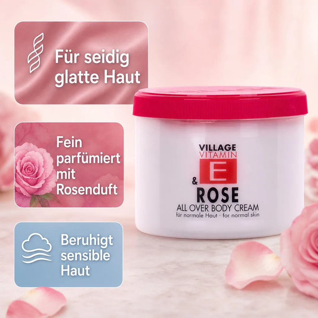 VILLAGE Vitamin E Bodycream Rose 500ml Körperlotion