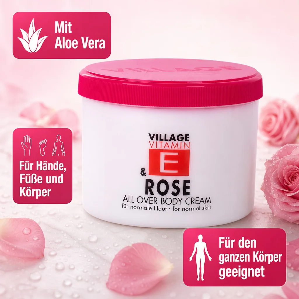 VILLAGE Vitamin E Bodycream Rose 500ml Körperlotion