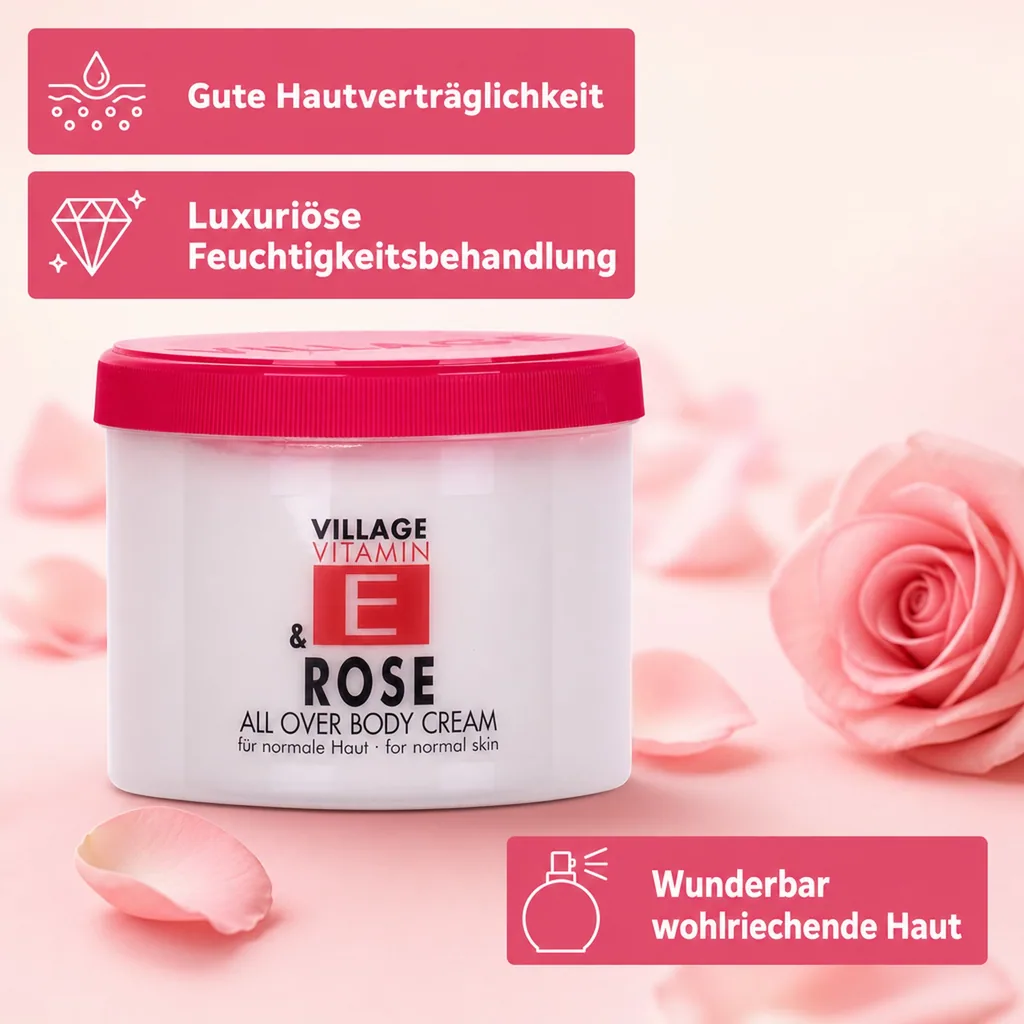 VILLAGE Vitamin E Bodycream Rose 500ml Körperlotion