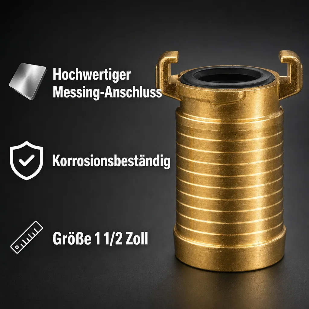 Schlauchanschluss Messing, 1 1/2 Zoll Schlauchtülle Messing, Schnellkupplung