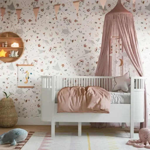 Lilipinso Vlies Tapete Florale Unterwasserwelt grau rosa
