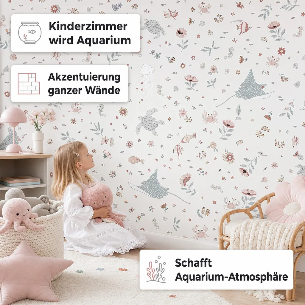 Lilipinso Vlies Tapete Florale Unterwasserwelt grau rosa