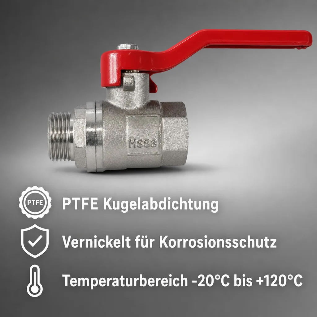 Kugelhahn 1 Zoll, Hebel Kugelhahn, IG/AG, Messing, Absperrventil, Auslaufventil