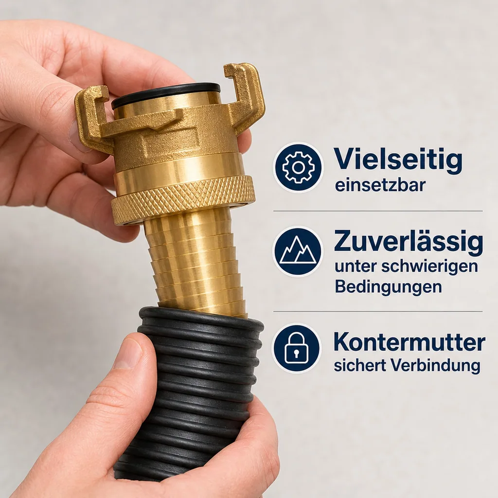 Saugkupplung 1 Zoll, Messing mit Kontermutter