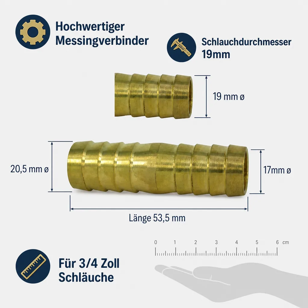 Messing  Schlauchverbinder/ doppelte Tülle 3/4" Zoll