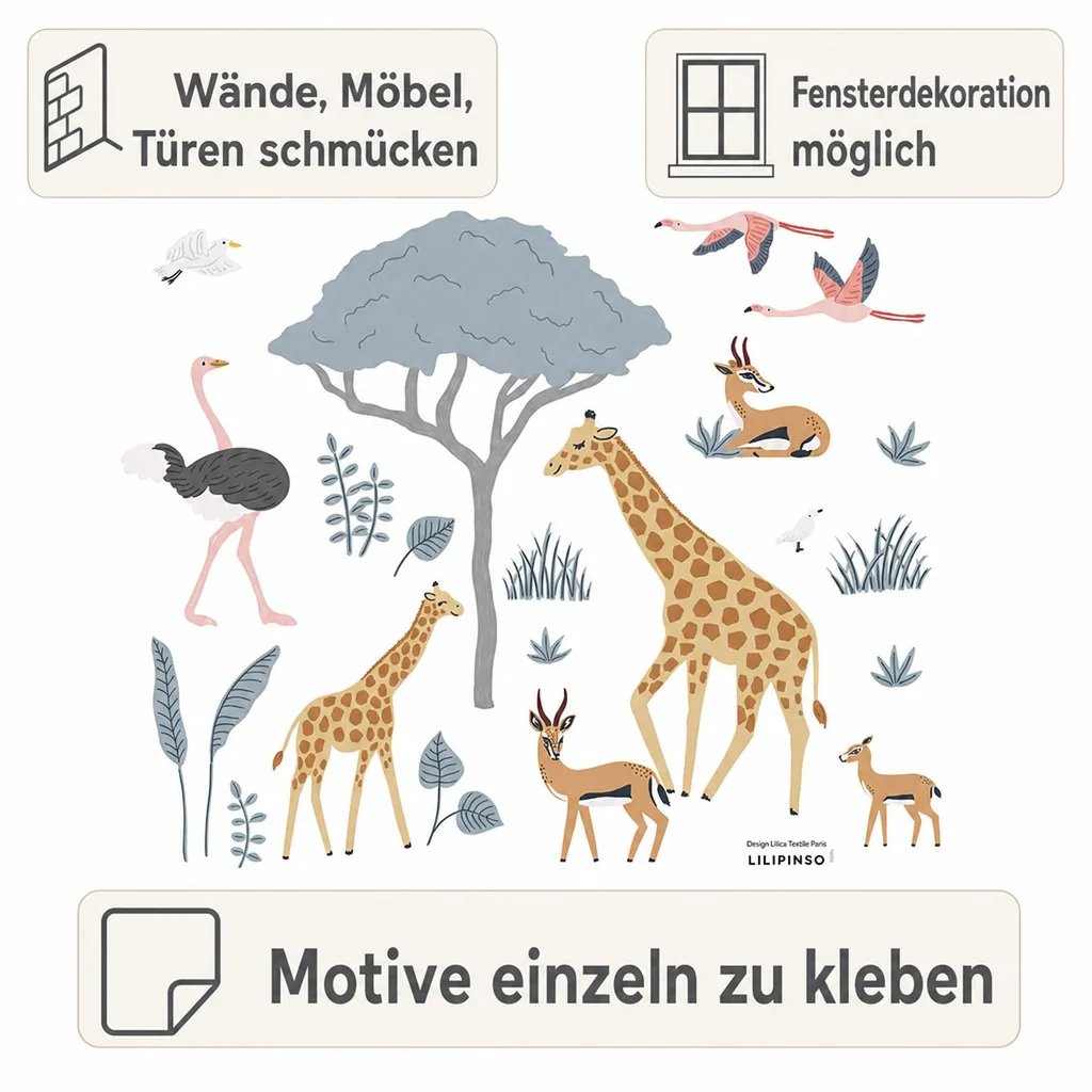 Lilipinso Wandsticker A3 Savannentiere mit Baum
