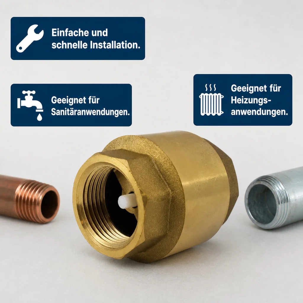 Rückschlagventil 1 Zoll, Messing, mit Feder, Innengewinde