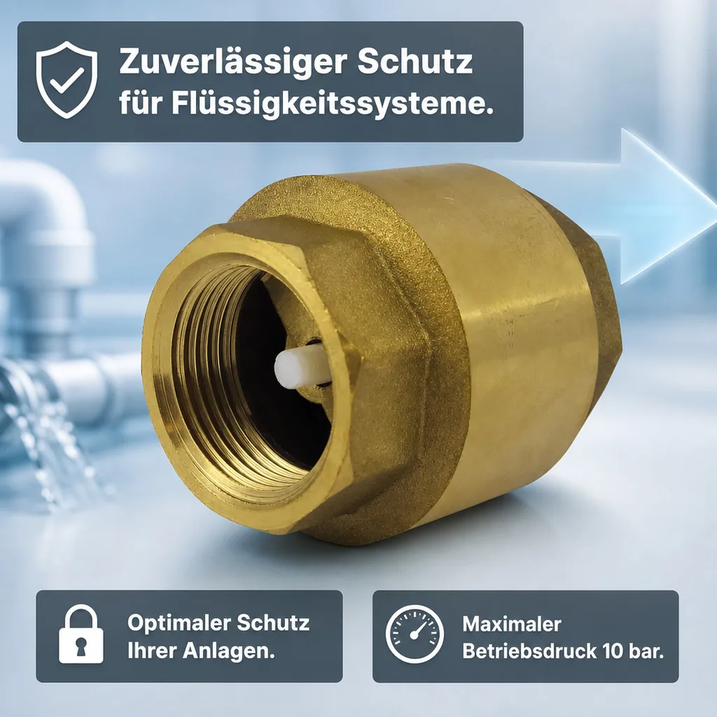 Rückschlagventil 1 Zoll, Messing, mit Feder, Innengewinde