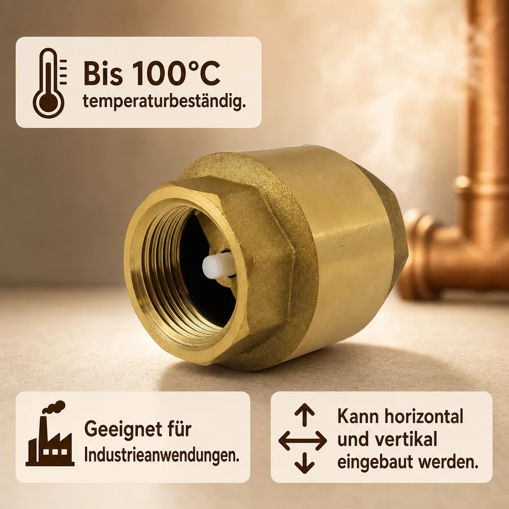 Rückschlagventil 1 Zoll, Messing, mit Feder, Innengewinde