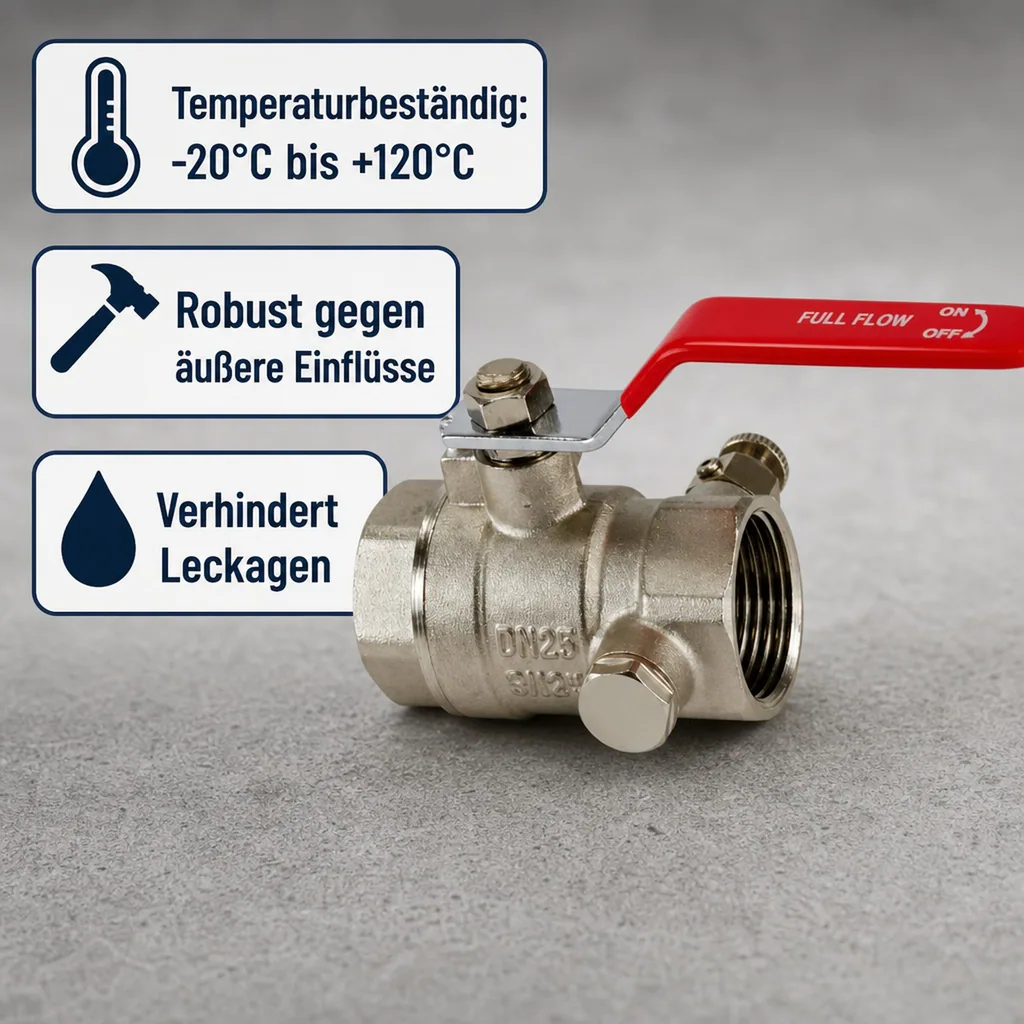 Kugelhahn 1/2 Zoll mit Entleerung, Messing, Hebel