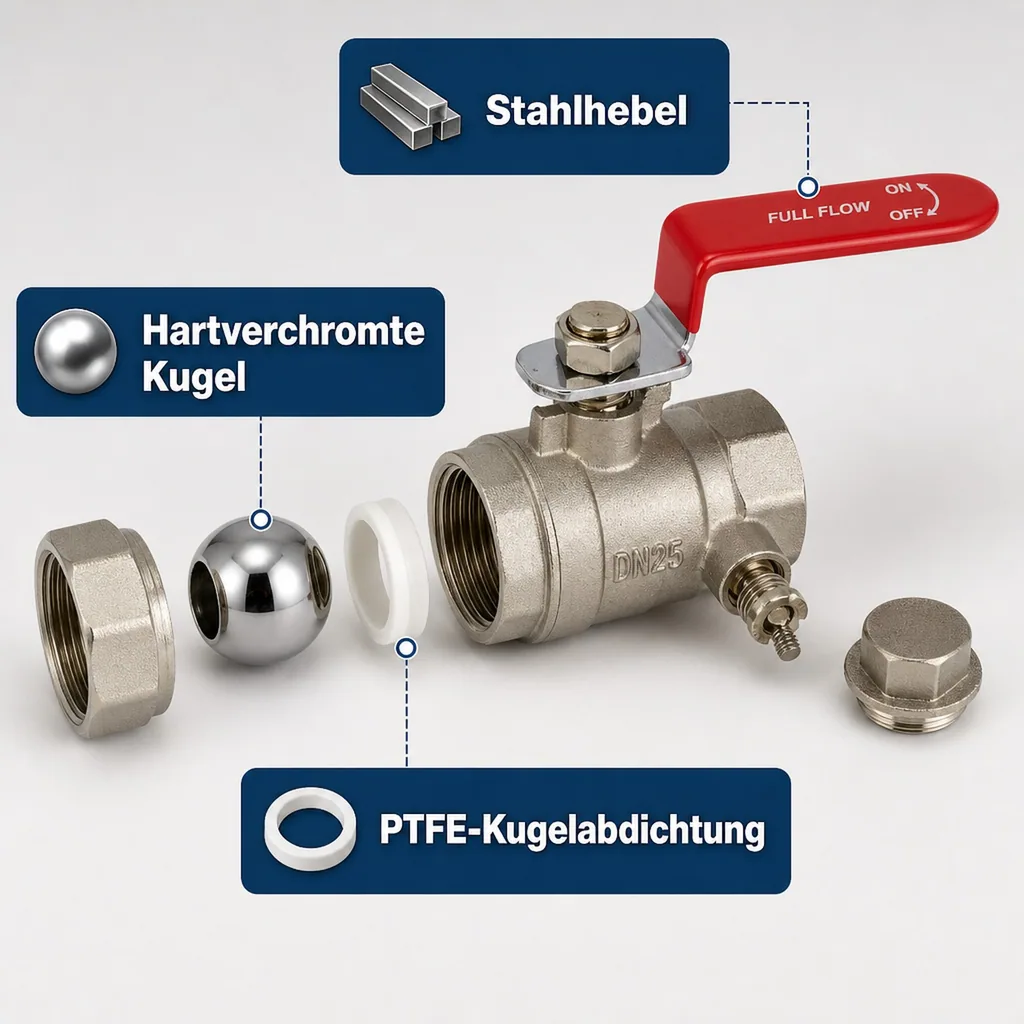 Kugelhahn 1 1/4 Zoll, Hebel, mit Entleerung