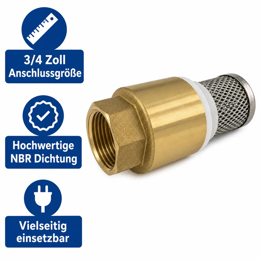 Saugkorb 3/4 Zoll, Messing Fussventil mit Rückschlagventil, Edelstahl