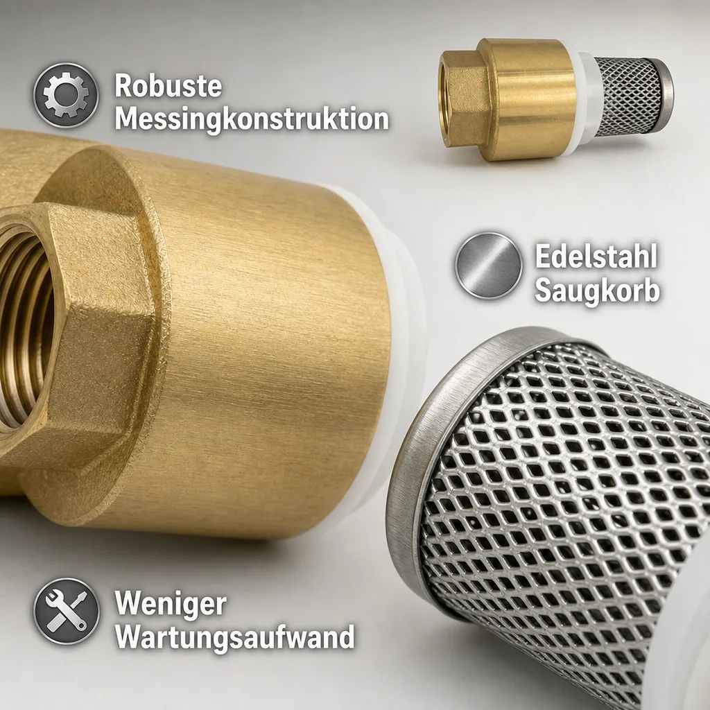 Saugkorb 3/4 Zoll, Messing Fussventil mit Rückschlagventil, Edelstahl