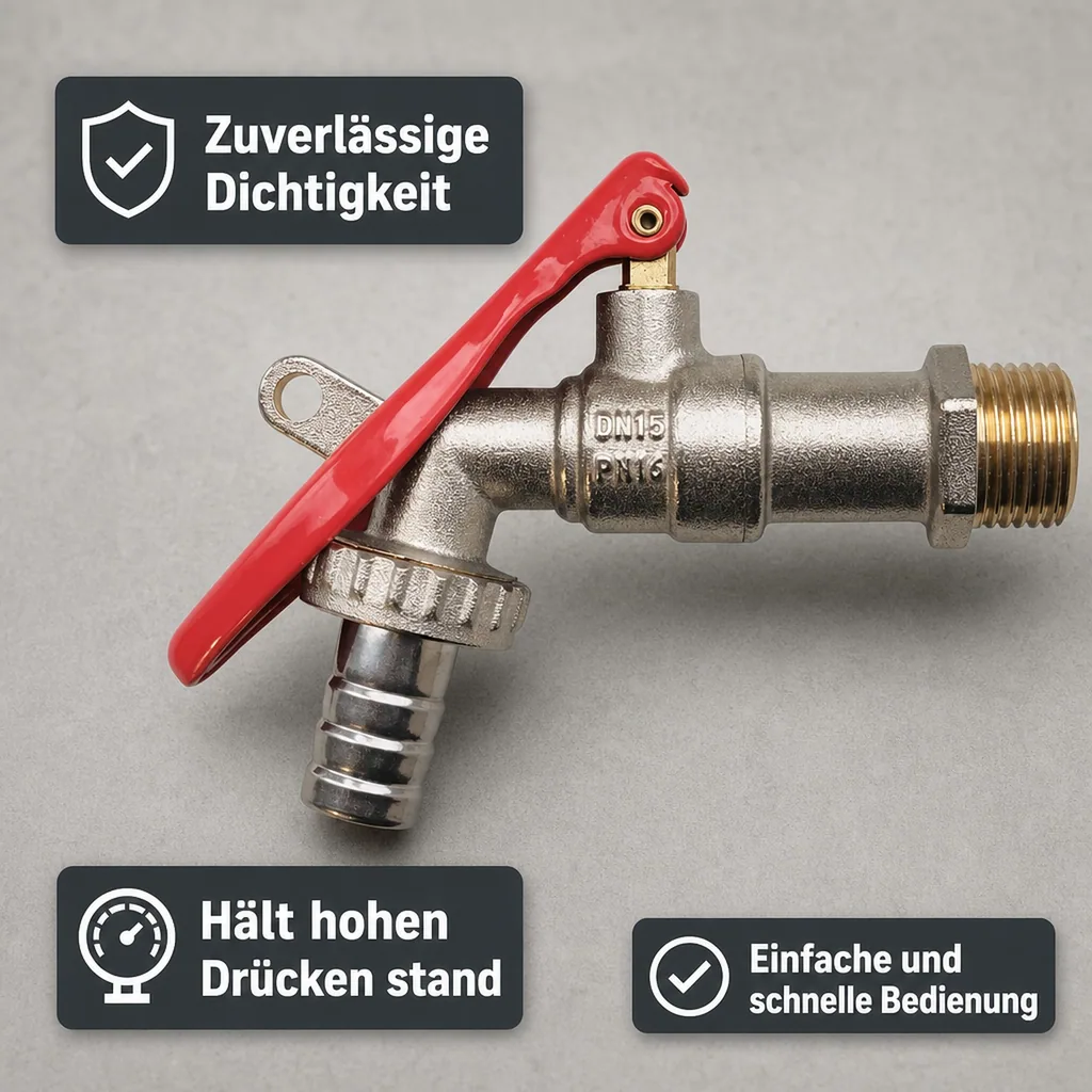 Auslaufventil 1/2 Zoll, Absperrbar, Messing, Hebel