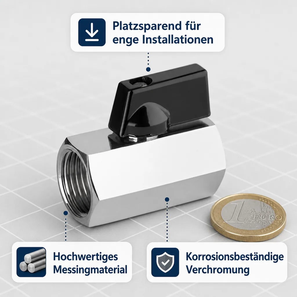 Kugelhahn 1/2 Zoll, Mini Messing Kugelhahn verchromt, Innengewinde