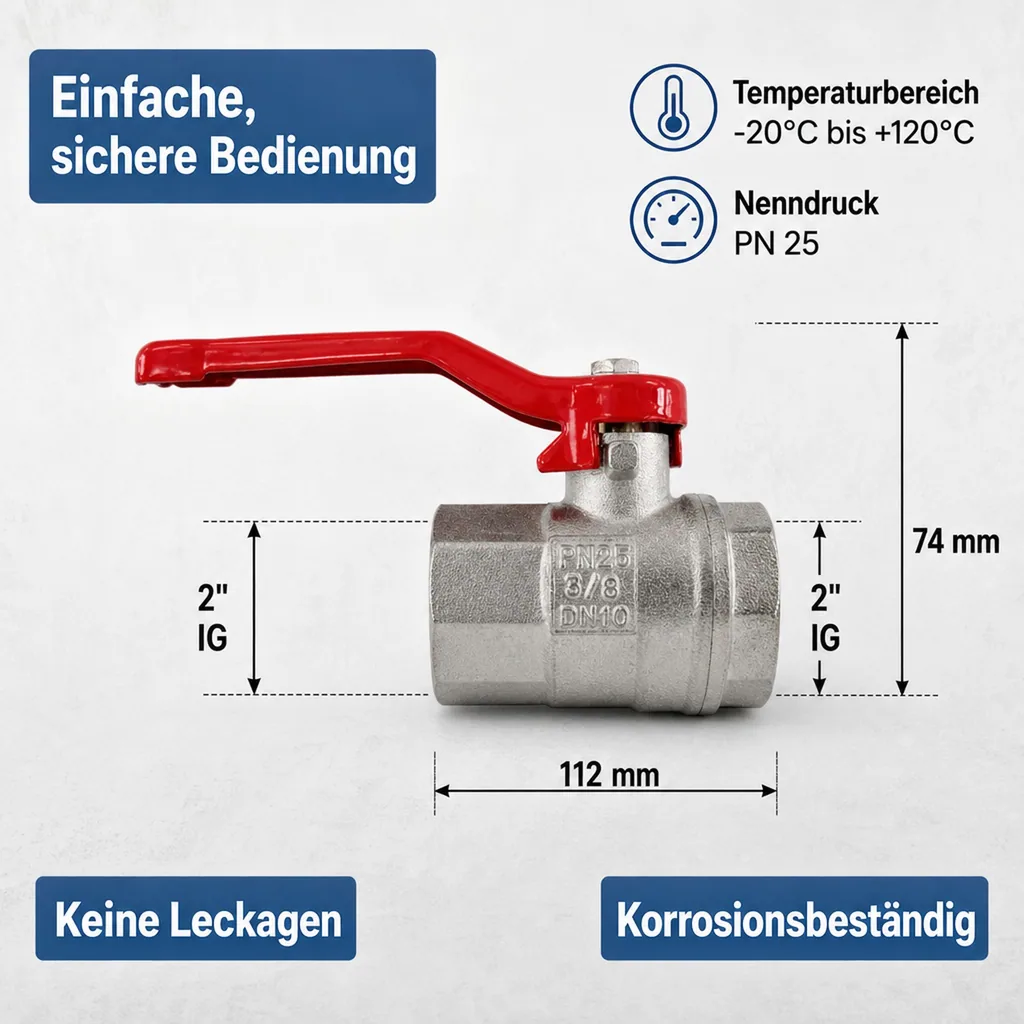 Kugelhahn 2 Zoll, Hebel, Messing, IGxIG Innengewinde