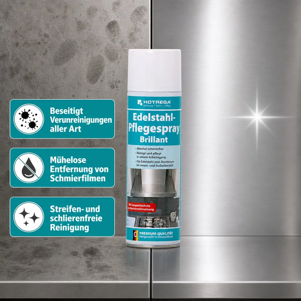 HOTREGA Edelstahl Pflegespray Brillant Spraydose 500ml