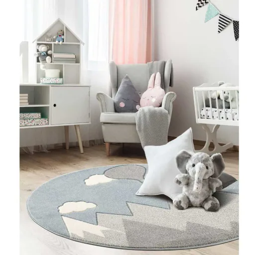 Scandic Living Kinderteppich rund Berge & Ballon grau