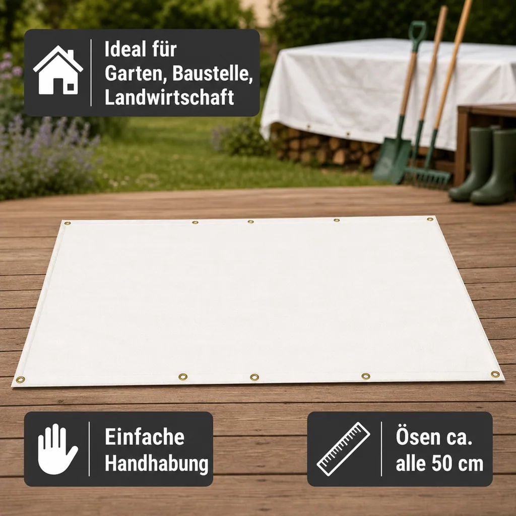 Abdeckplane 280 g/m², 5x8m (40m²) weiß, wasserdicht, reissfest