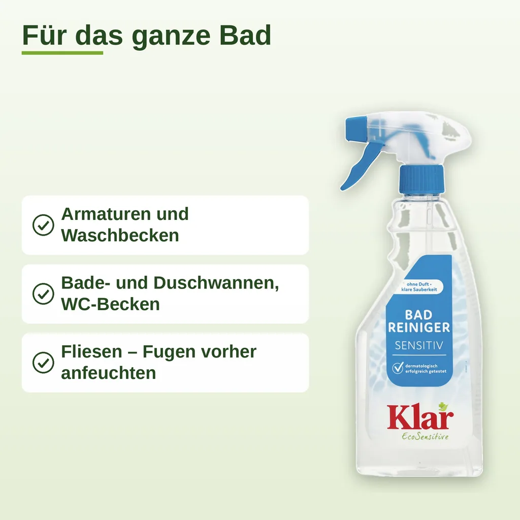 KLAR Badreiniger parfümfrei 500ml ohne Duft mit Schaumsprayer