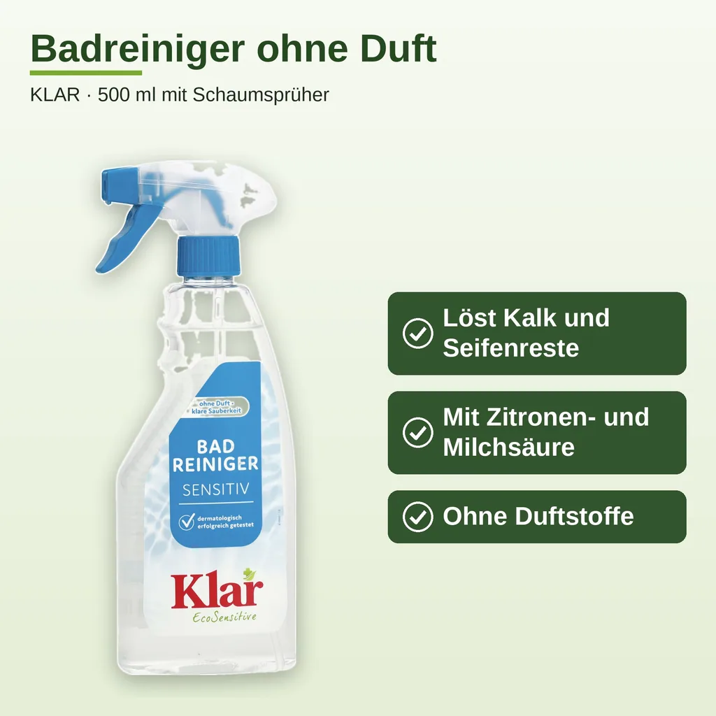 KLAR Badreiniger parfümfrei 500ml ohne Duft mit Schaumsprayer