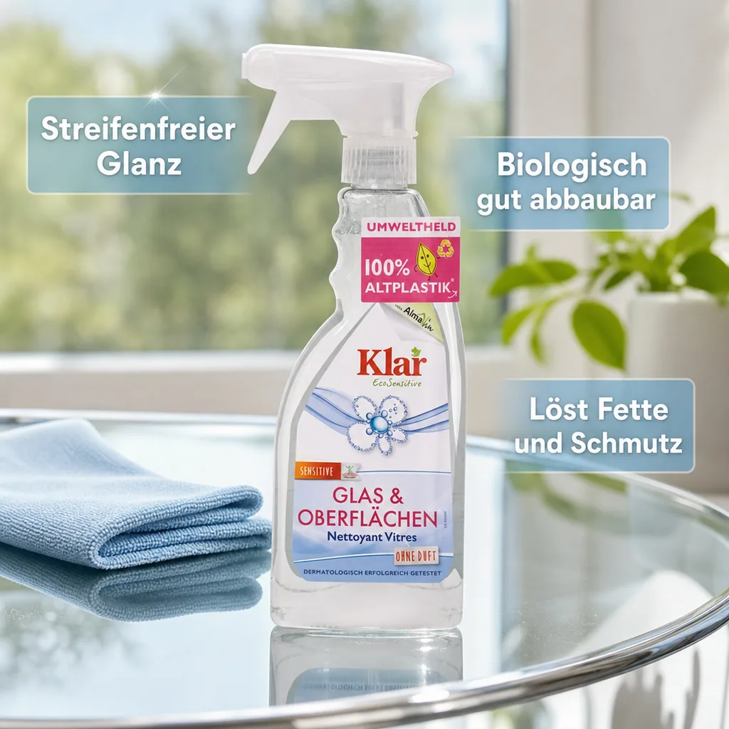 KLAR Glas- und Oberflächenreiniger 500ml ohne Duft mit Schaumsprayer