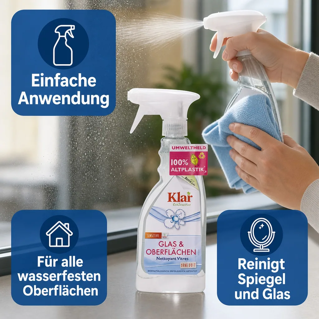 KLAR Glas- und Oberflächenreiniger 500ml ohne Duft mit Schaumsprayer