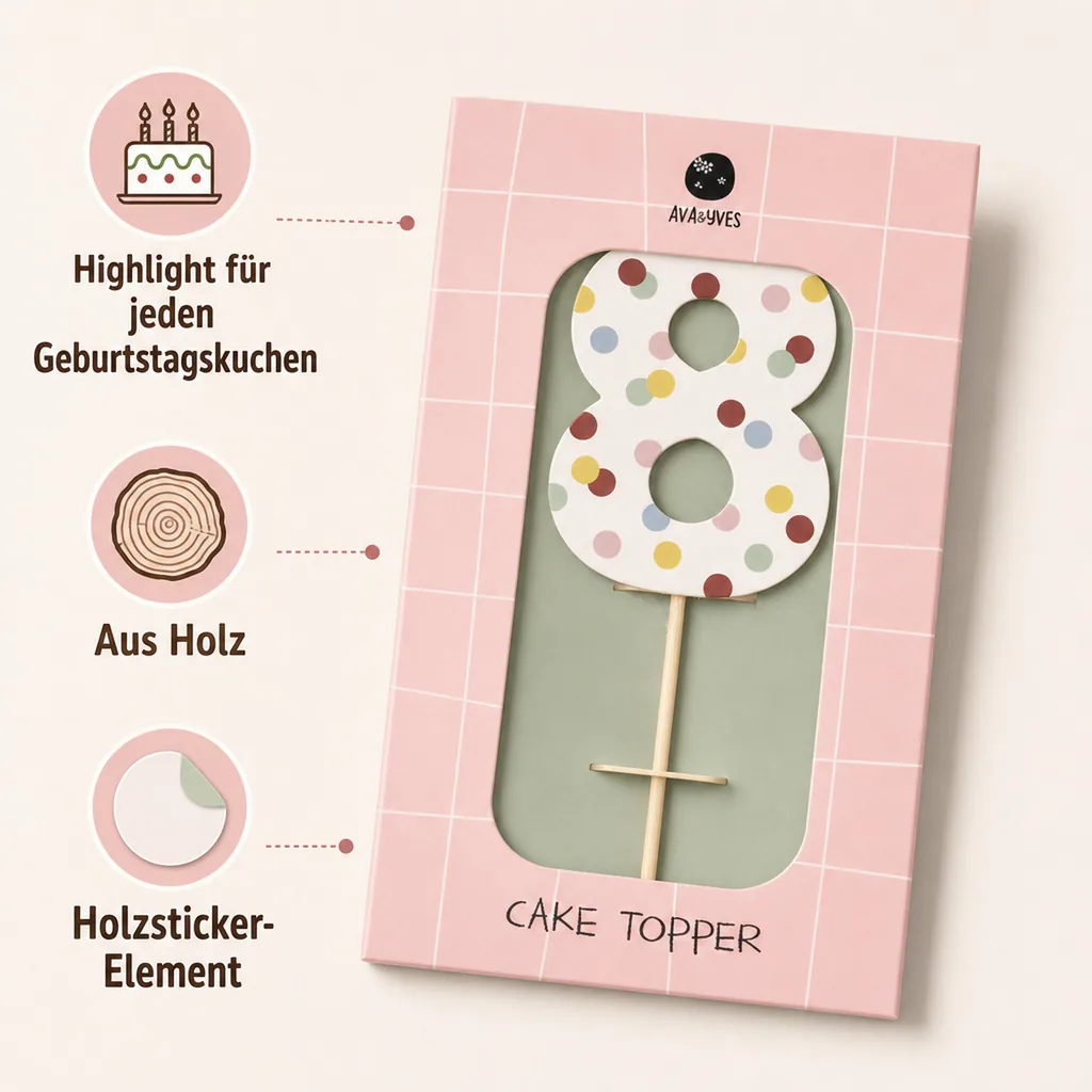 Ava & Yves Cake Topper Zahl "8"