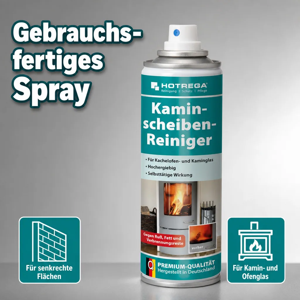 Hotrega Kaminscheibenreiniger 300 ml Aktivschaum Spray für rückstandsfreie Glasreinigung
