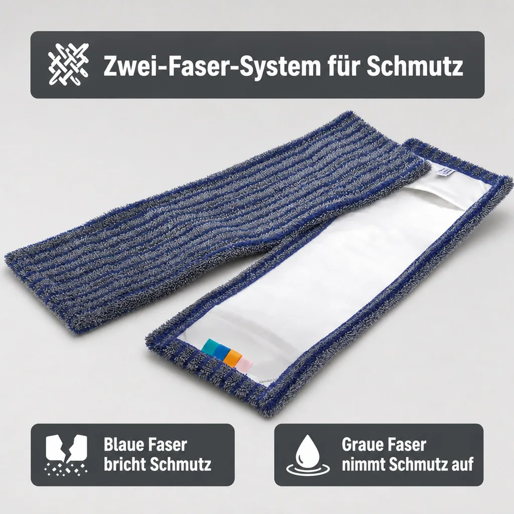 MEGA Clean Mikrofaser Borstenmop 40cm blau-grau 10 Stück Packung