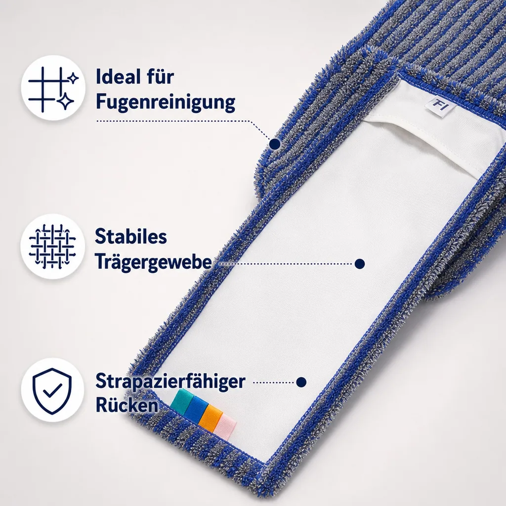 MEGA Clean Mikrofaser Borstenmop 40cm blau-grau 10 Stück Packung