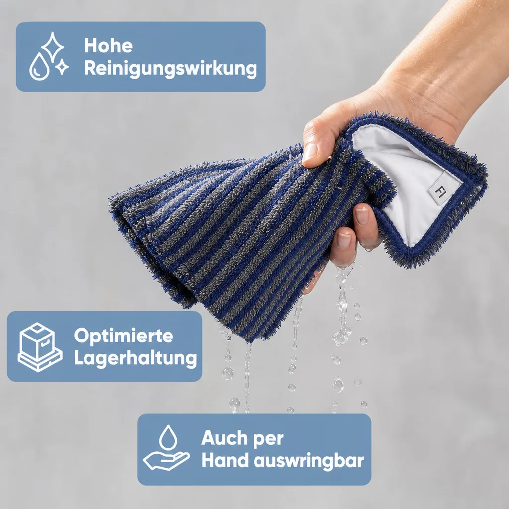 MEGA Clean Mikrofaser Borstenmop 40cm blau-grau 10 Stück Packung