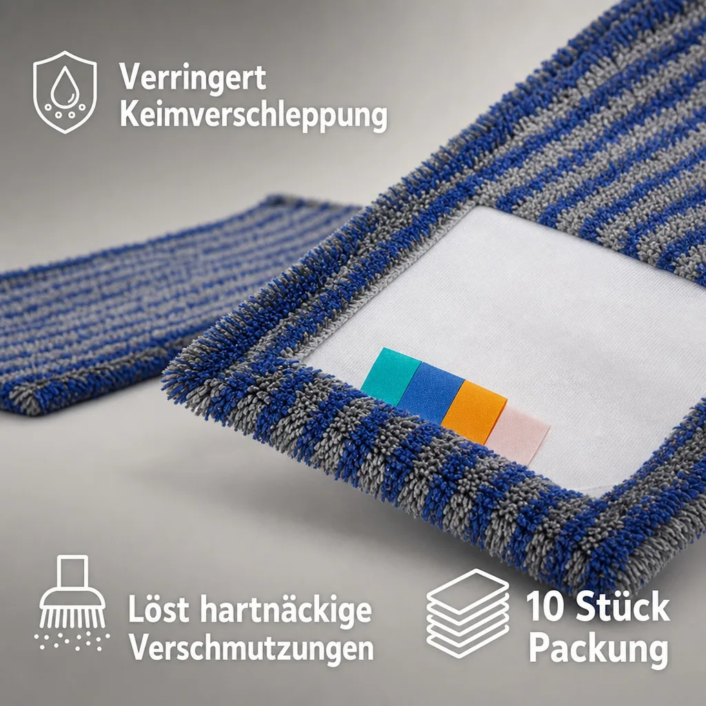 MEGA Clean Mikrofaser Borstenmop 40cm blau-grau 10 Stück Packung