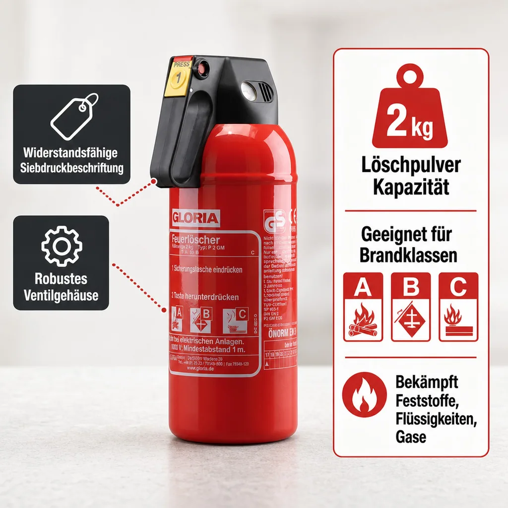 Feuerlöscher, Pulverlöscher - P 2 GM, mit Kfz.-Halter - Kompakter ABC-Löscher für Ihr Auto
