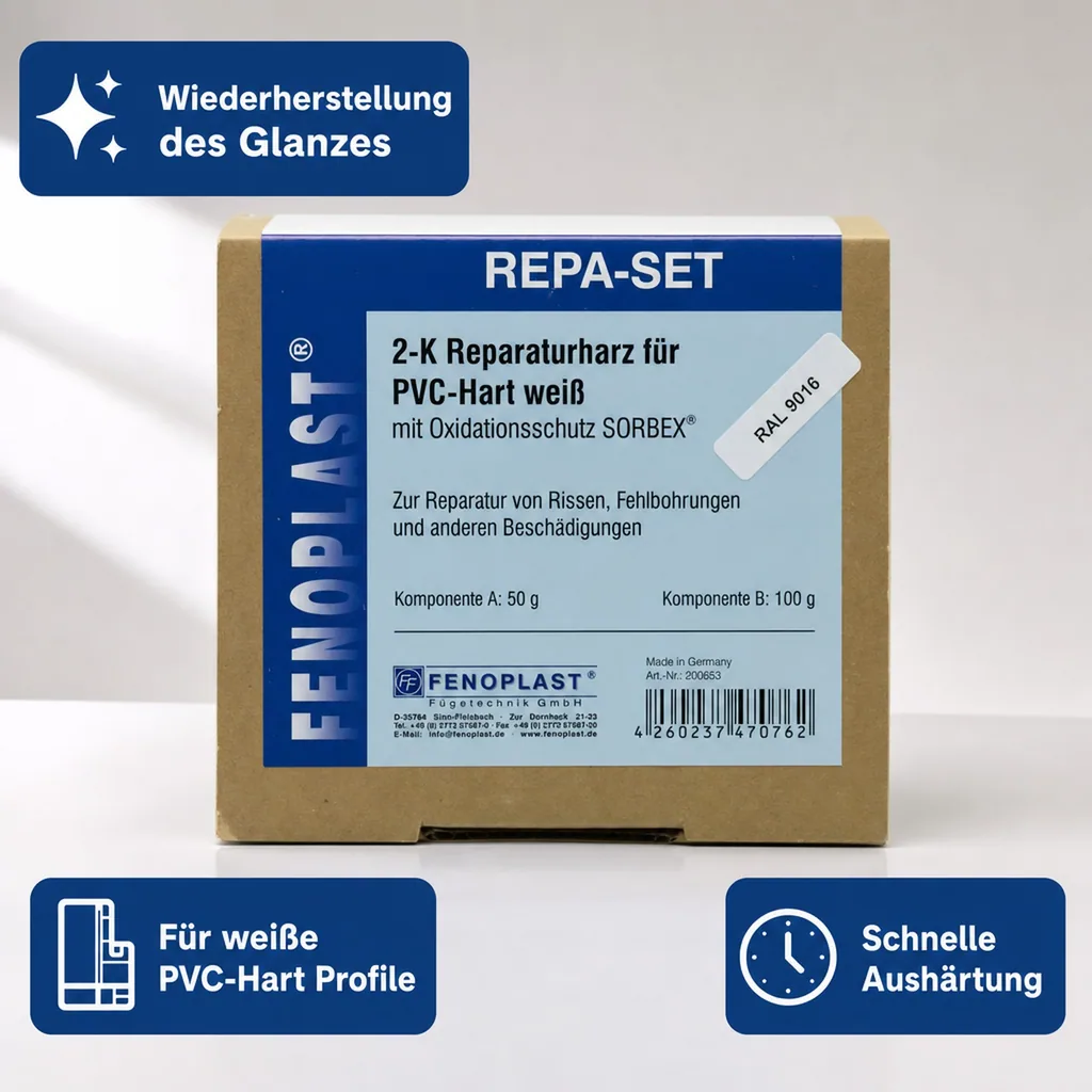 FENOPLAST Reparatur SET RAL 9016 für Kunststofffenster verkehrsweiß 2K Reparaturharz