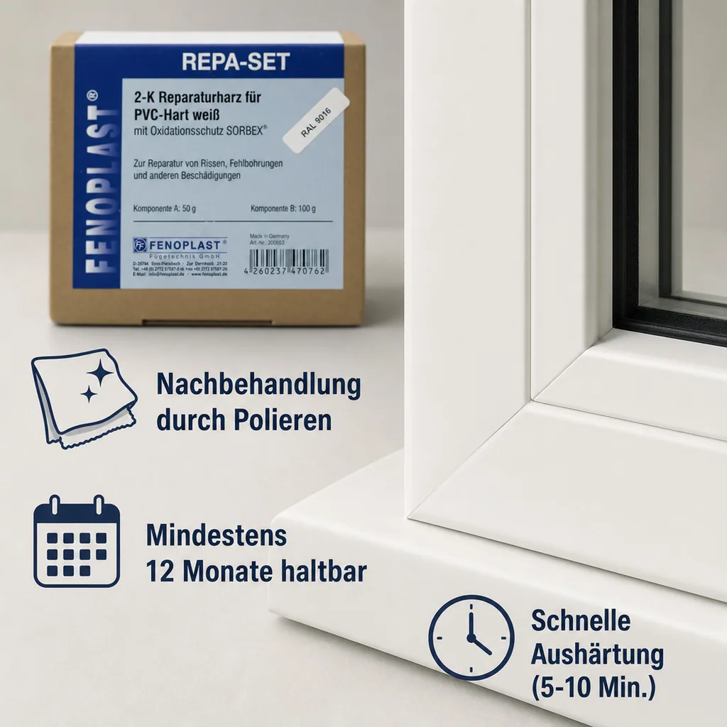 FENOPLAST Reparatur SET RAL 9016 für Kunststofffenster verkehrsweiß 2K Reparaturharz