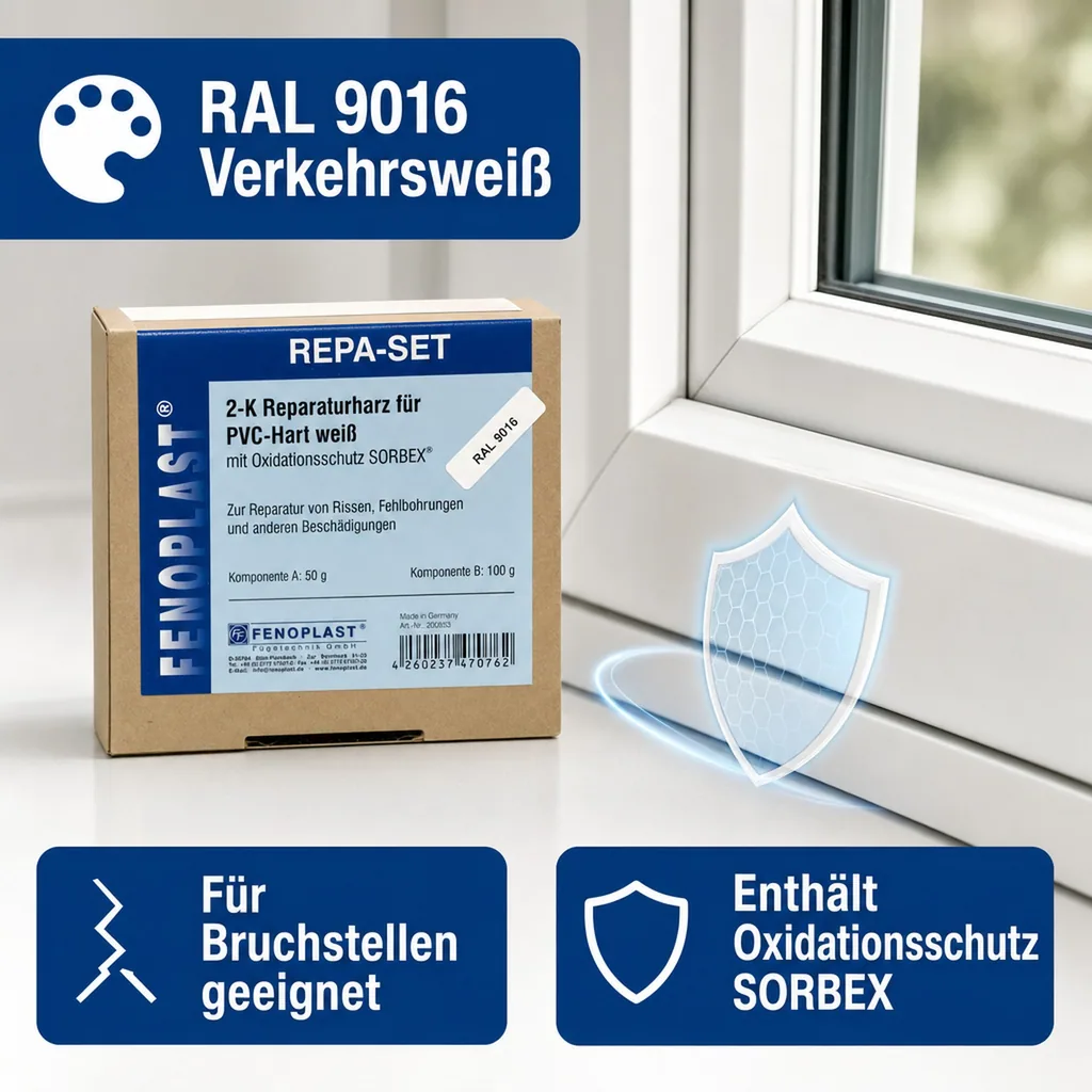 FENOPLAST Reparatur SET RAL 9016 für Kunststofffenster verkehrsweiß 2K Reparaturharz