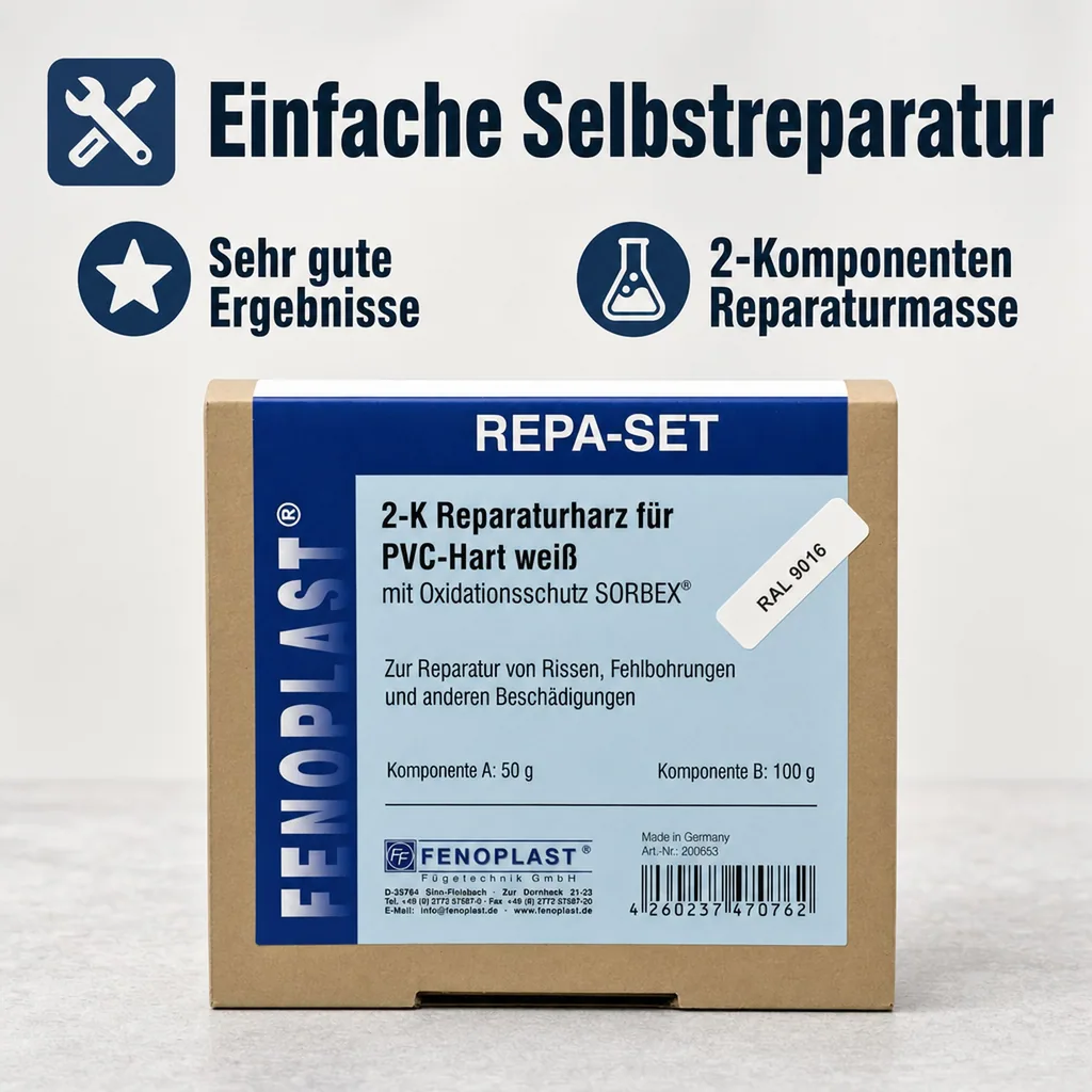FENOPLAST Reparatur SET RAL 9016 für Kunststofffenster verkehrsweiß 2K Reparaturharz