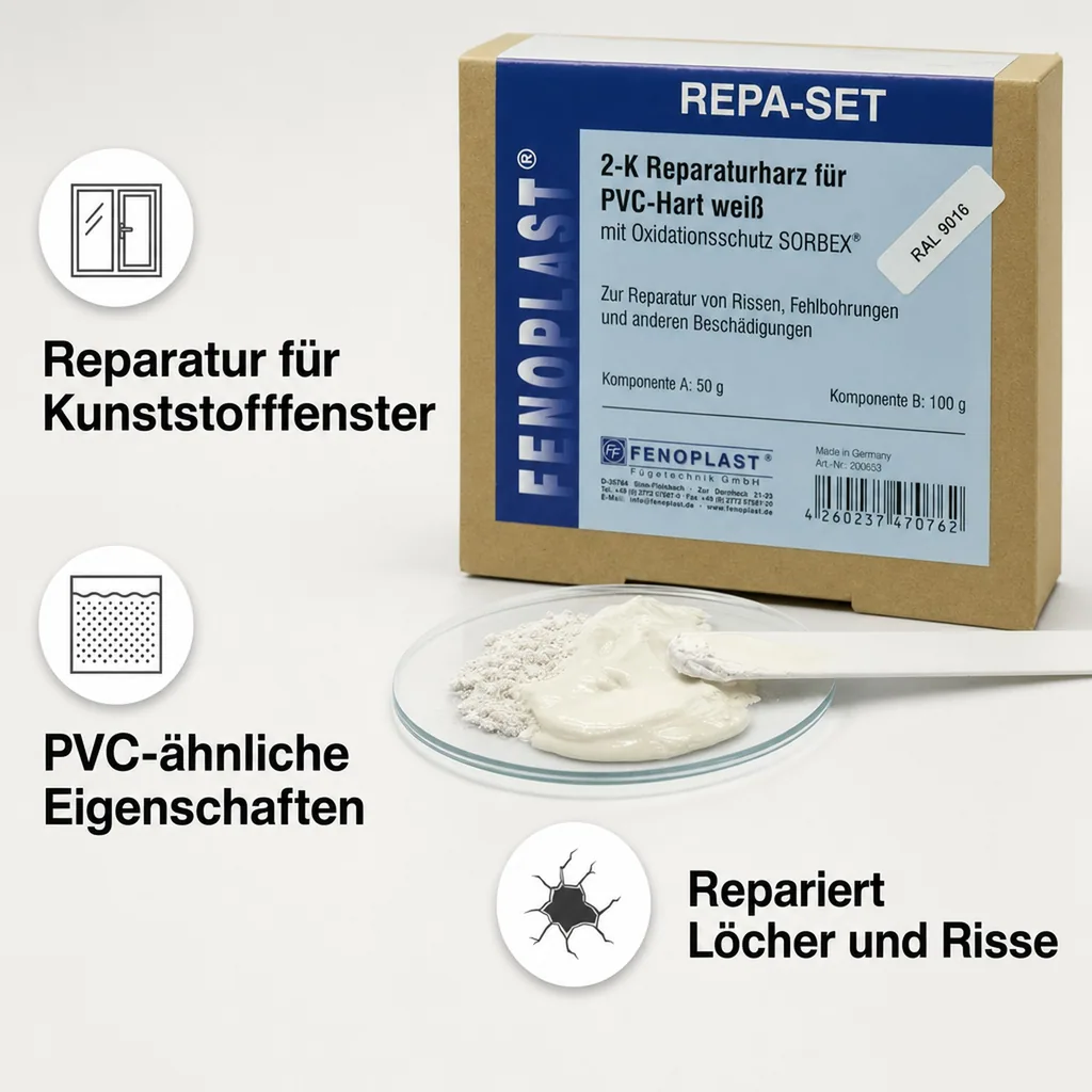 FENOPLAST Reparatur SET RAL 9016 für Kunststofffenster verkehrsweiß 2K Reparaturharz