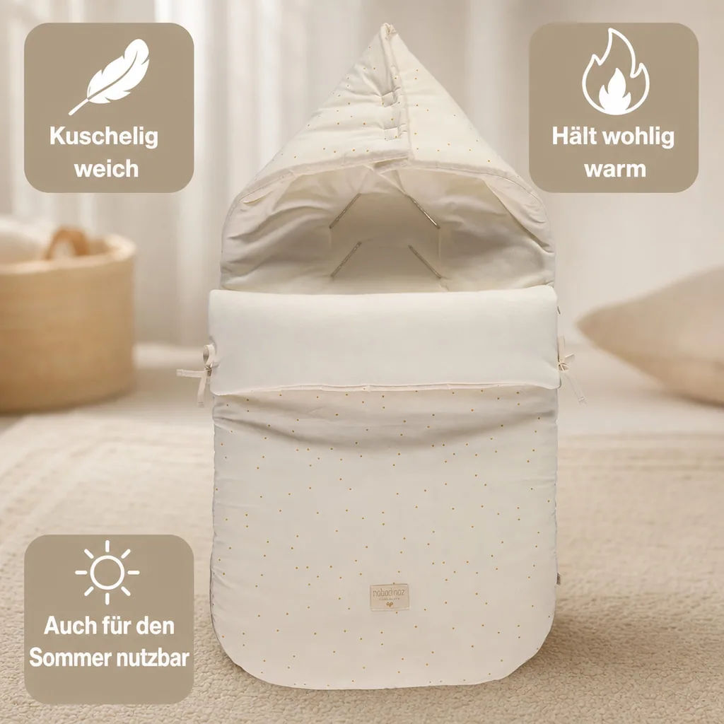 Nobodinoz Kinderwagen Fußsack Punkte Honig