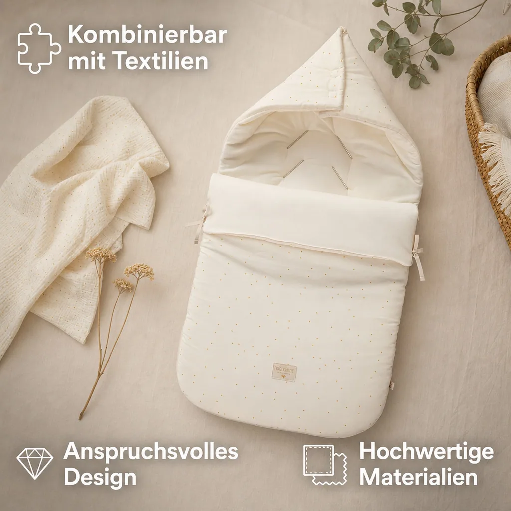 Nobodinoz Kinderwagen Fußsack Punkte Honig