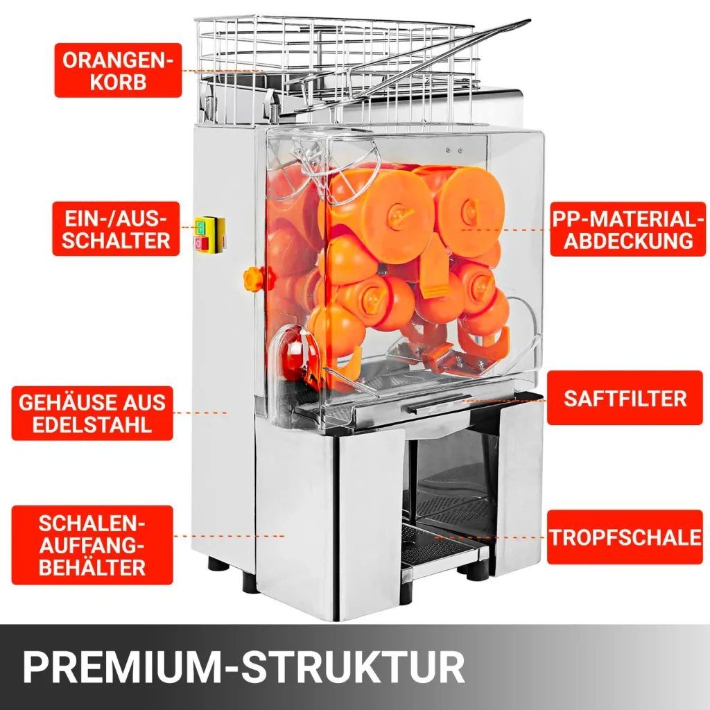 Saftpresse, Zitruspresse, Orangenpresse - Edelstahl, Kommerziell, 49,5 x 32,0 x 78,0 cm