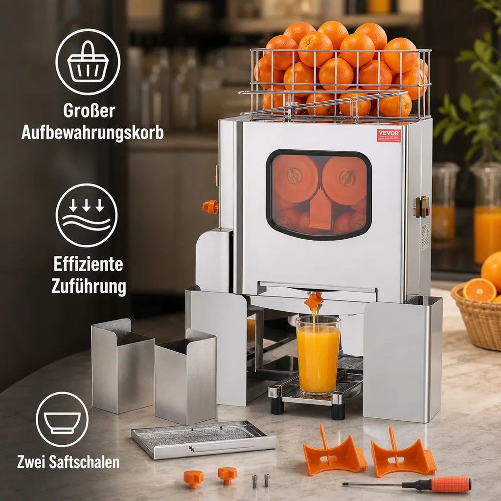 Saftpresse, Zitruspresse, Orangenpresse - Edelstahl, Kommerziell, 49,5 x 32,0 x 78,0 cm