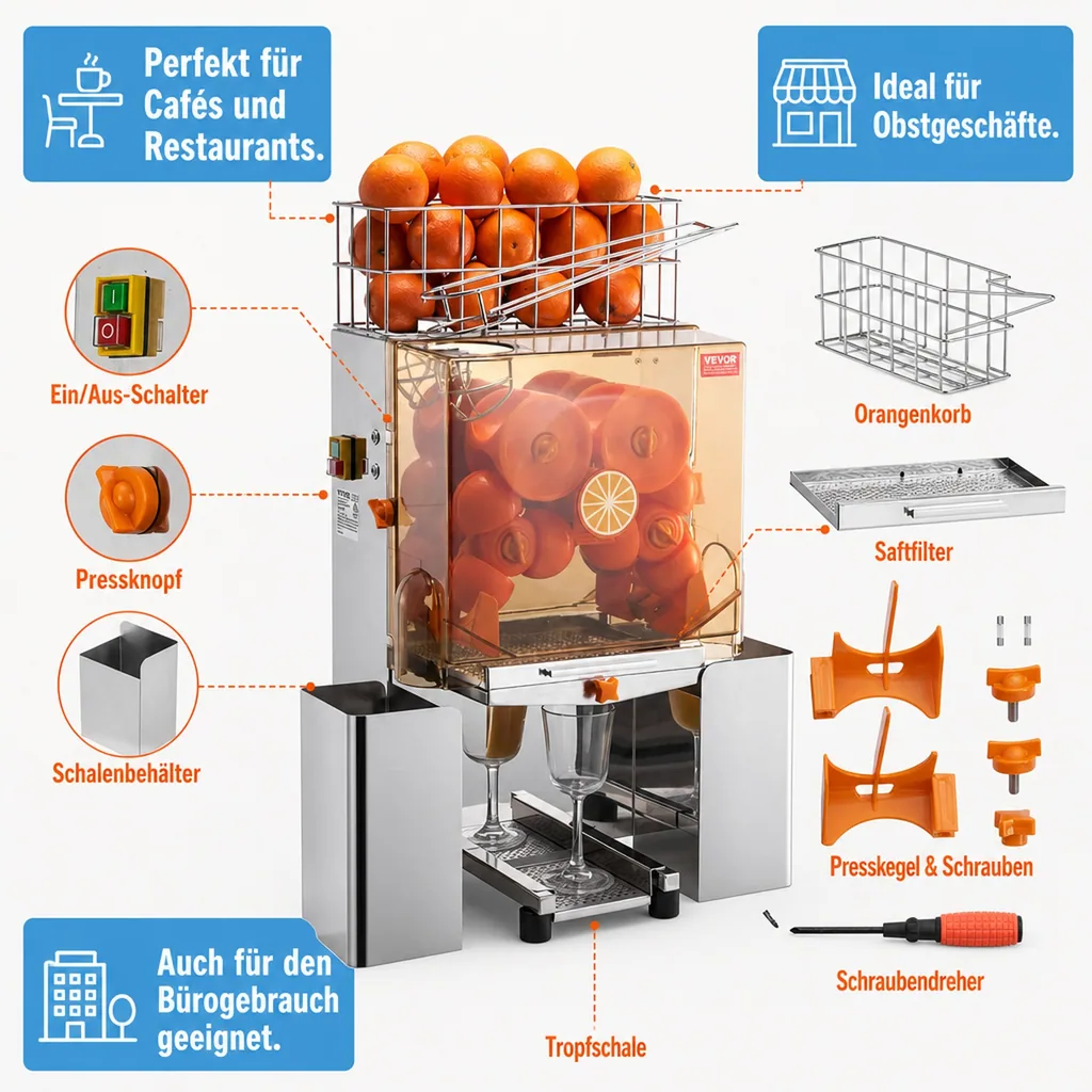 Saftpresse, Zitruspresse, Orangenpresse - Edelstahl, Kommerziell