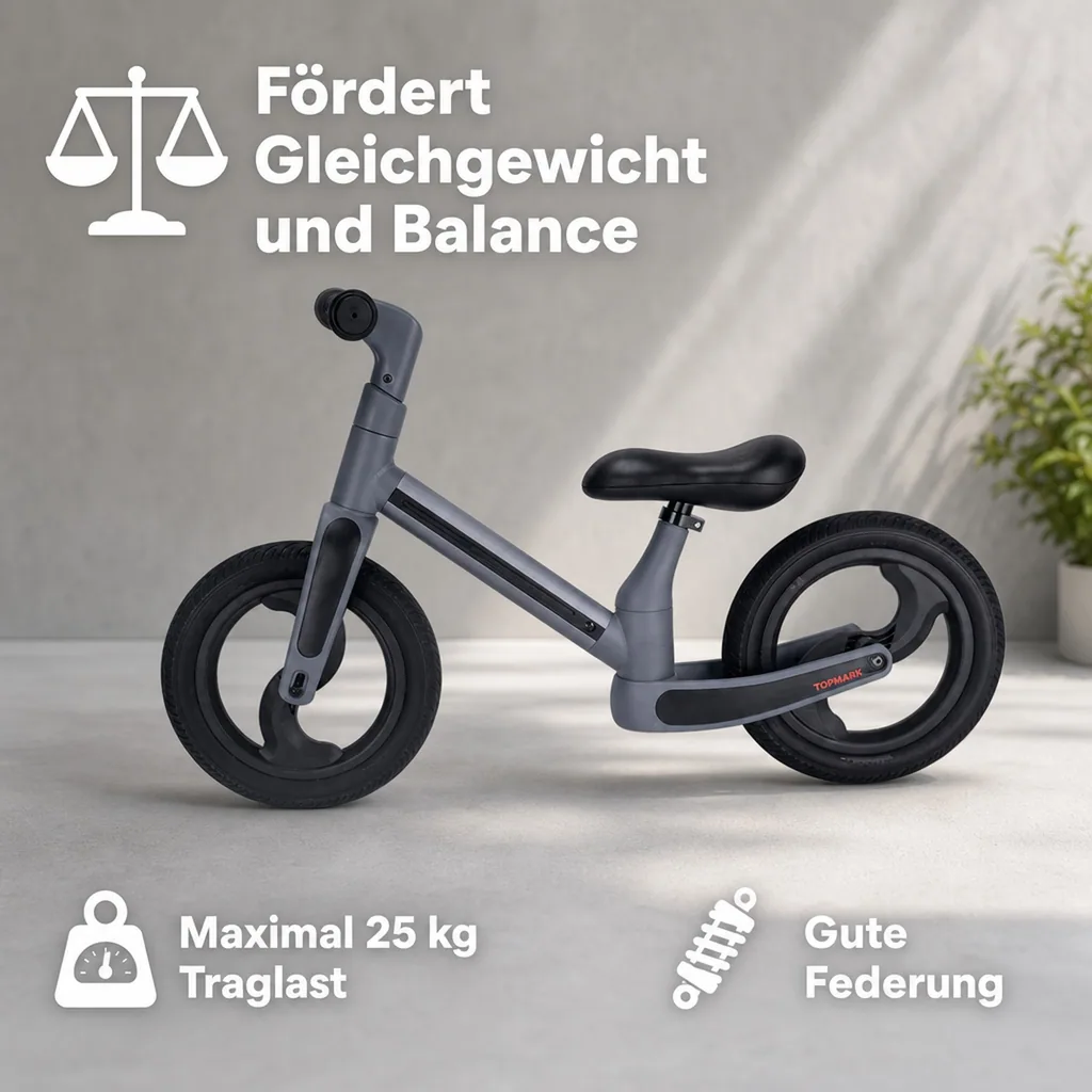 Topmark Laufrad Kinder, Balance Bike, Balance Fahrrad Kinder - Matte, Grau