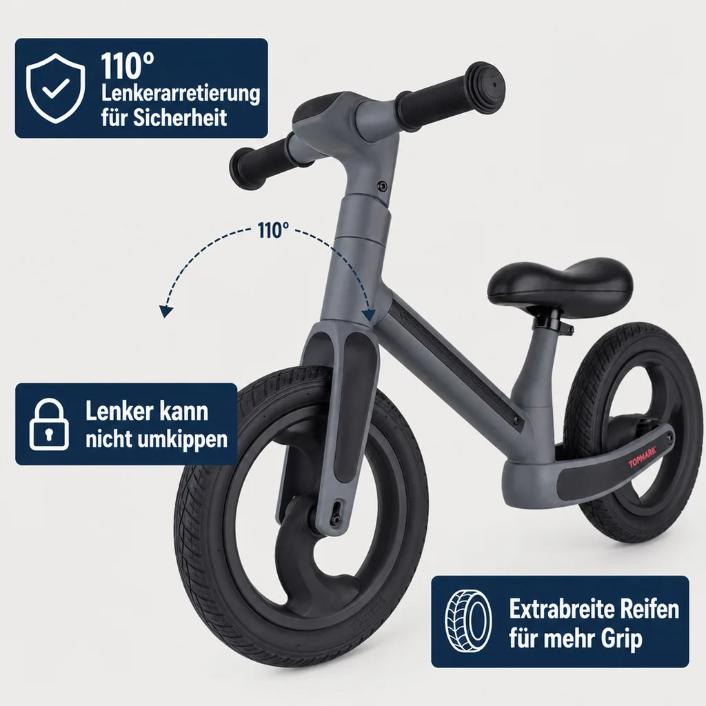 Topmark Laufrad Kinder, Balance Bike, Balance Fahrrad Kinder - Matte, Grau