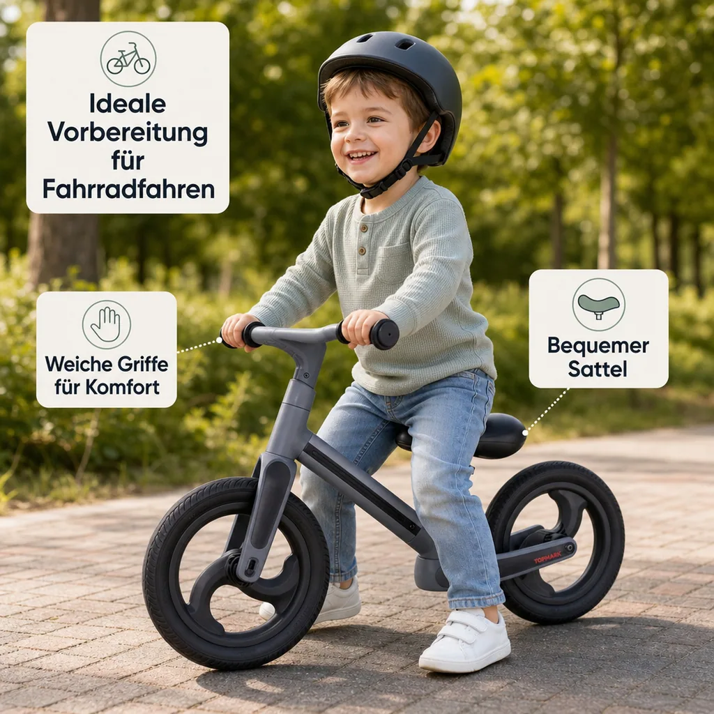 Topmark Laufrad Kinder, Balance Bike, Balance Fahrrad Kinder - Matte, Grau