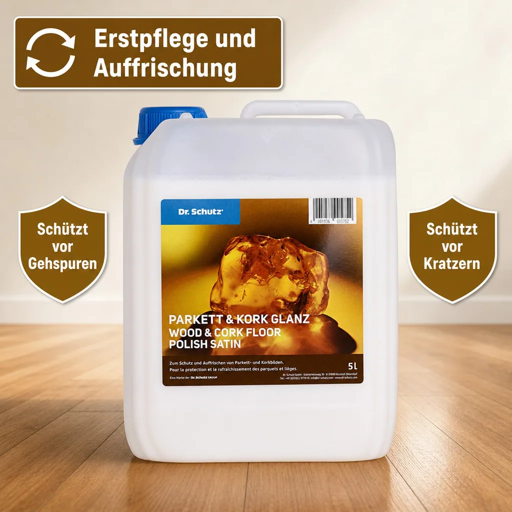 DR. SCHUTZ Parkett & Kork Glanz 5 Liter reicht für ca. 200m²